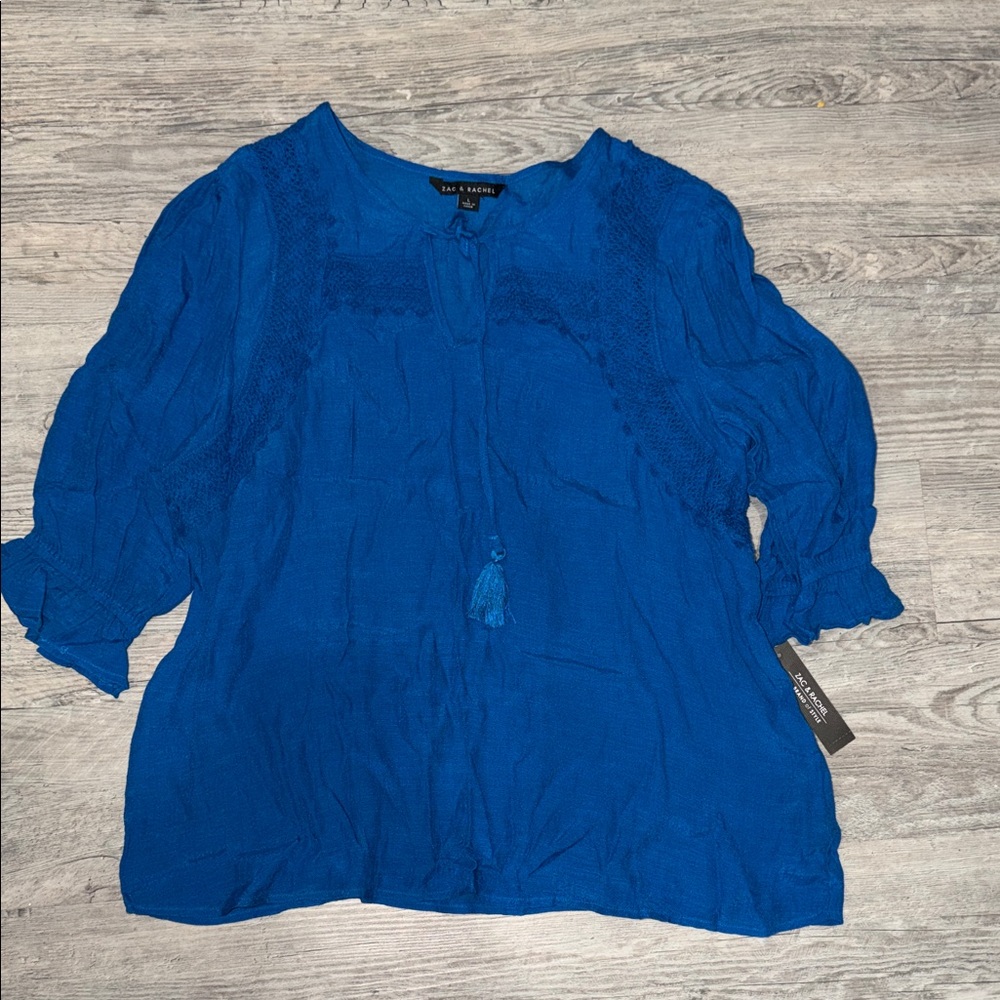 Zac & Rachel Royal Blue Blouse with Tassel Accent